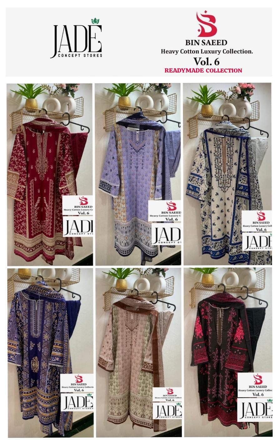 Bin Saeed Heavy Cotton Vol 6 Jade Karachi Readymade Suits Supplier India