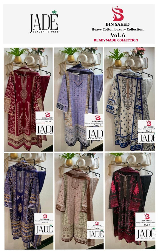 Bin Saeed Heavy Cotton Vol 6 Jade Karachi Readymade Suits Supplier India
