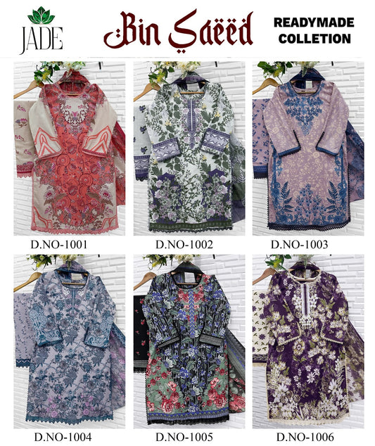 Bin Saeed Jade Farida Fab Lawn Cotton Karachi Readymade Suits Manufacturer Ahmedabad