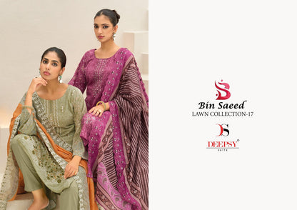 Bin Saeed Lawn Collection Vol 17 Deepsy Pure Cotton Pakistani Salwar Suits Exporter Gujarat