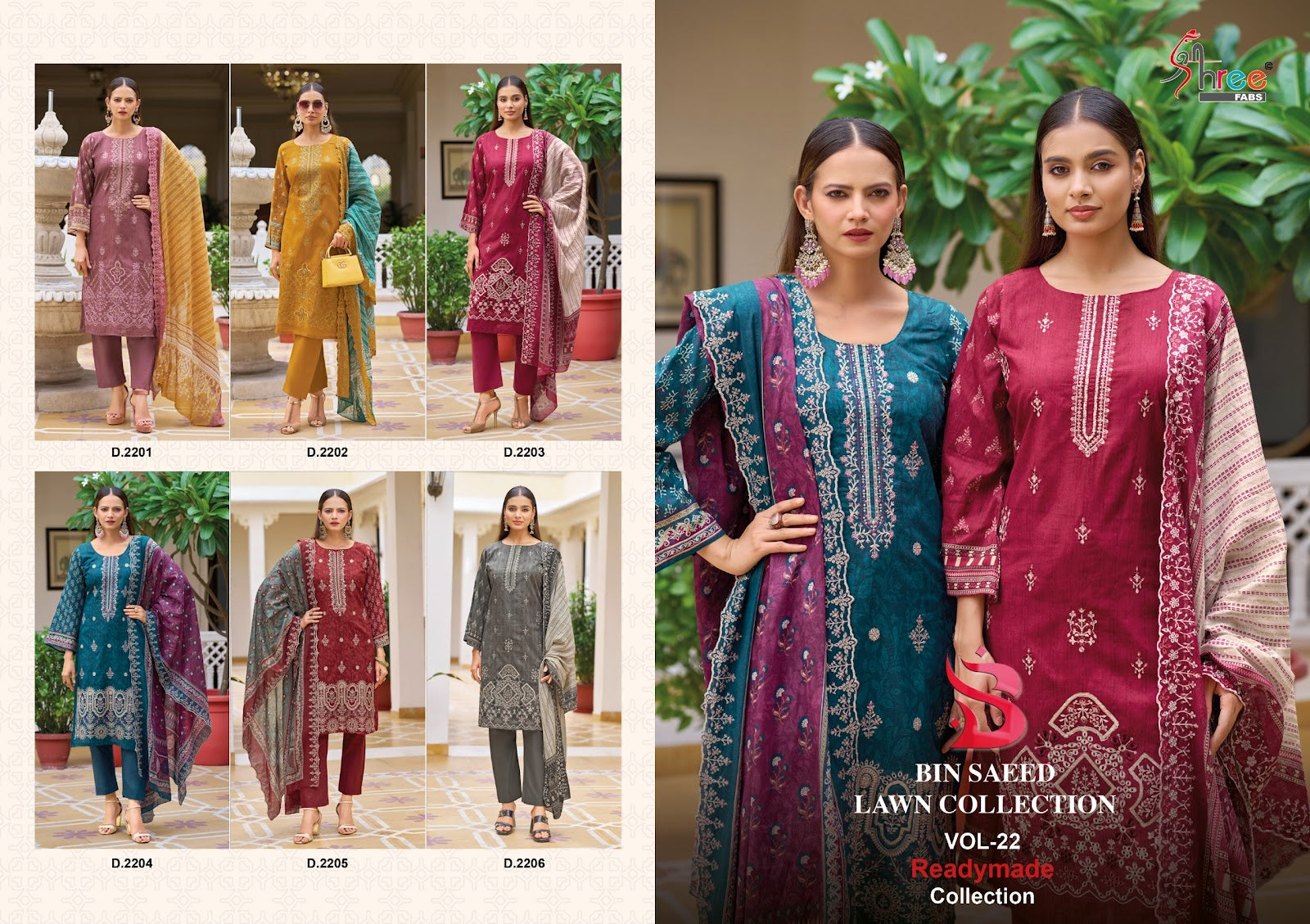 Bin Saeed Lawn Collection Vol 22 Shree Fabs Pure Cotton Pakistani Readymade Suits Supplier