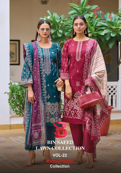 Bin Saeed Lawn Collection Vol 22 Shree Fabs Pure Cotton Pakistani Readymade Suits Supplier