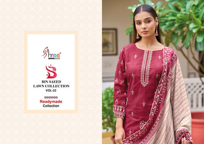 Bin Saeed Lawn Collection Vol 22 Shree Fabs Pure Cotton Pakistani Readymade Suits Supplier