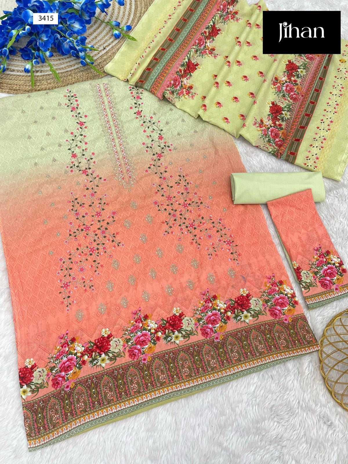 Bin Saeed Lawn Printed Dupatta Collection 3414-3415 Jihan Pure Lawn Pakistani Salwar Suits Manufacturer Gujarat
