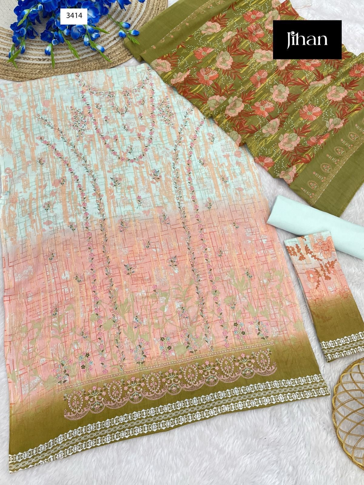 Bin Saeed Lawn Printed Dupatta Collection 3414-3415 Jihan Pure Lawn Pakistani Salwar Suits Manufacturer Gujarat