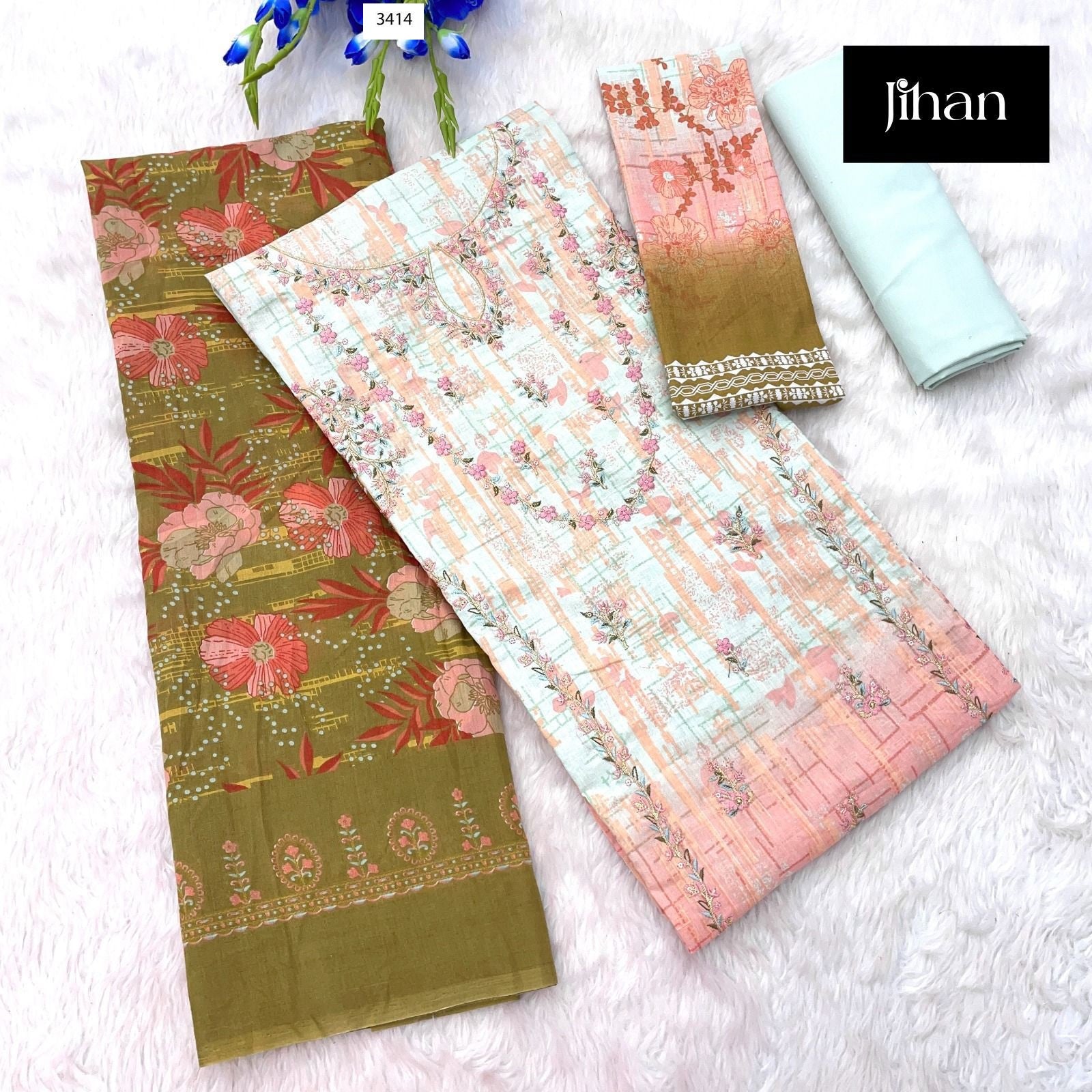 Bin Saeed Lawn Printed Dupatta Collection 3414-3415 Jihan Pure Lawn Pakistani Salwar Suits Manufacturer Gujarat