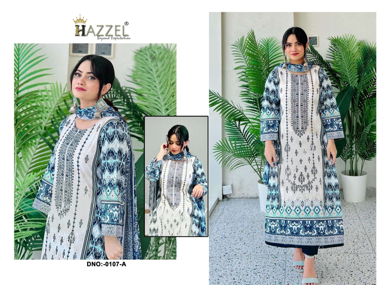 Bin Saeed Luxury Lawn Collection 4-0107 Hazzel Lawn Cotton Pakistani Salwar Suits Wholesale Rate
