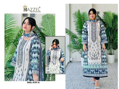Bin Saeed Luxury Lawn Collection 4-0107 Hazzel Lawn Cotton Pakistani Salwar Suits Wholesale Rate