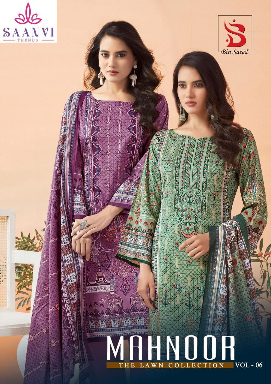 Bin Saeed Mahnoor Vol 6 Saanvi Pure Lawn Karachi Salwar Suits Wholesaler Ahmedabad