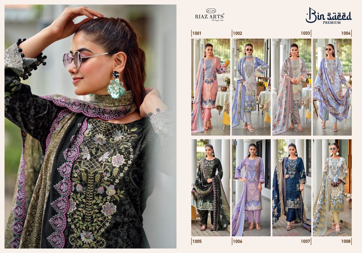 Bin Saeed Premium Riaz Art Lawn Cotton Karachi Salwar Suits Manufacturer Ahmedabad