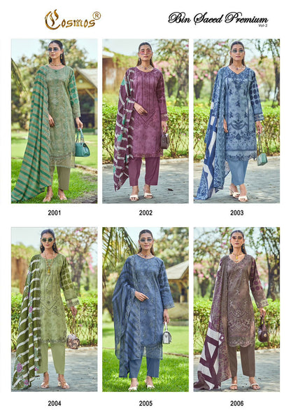 Bin Saeed Premium Vol 2 Cosmos Fashion Lawn Cotton Karachi Salwar Suits Manufacturer