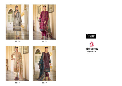 Bin Saeed Remix Vol 3 3536 To 3539 Jihan Pure Lawn Pakistani Salwar Suits Supplier India