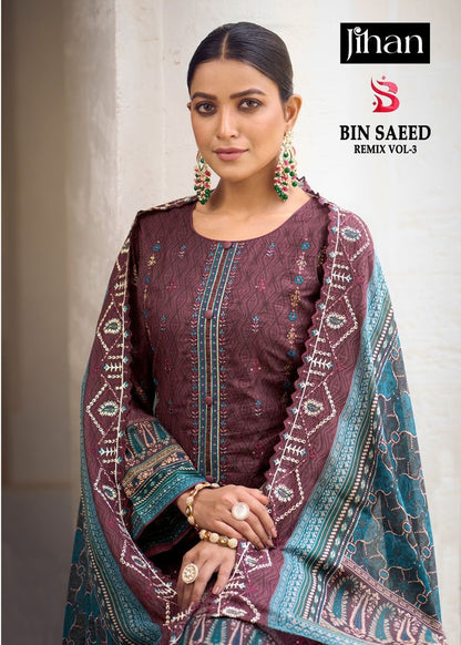 Bin Saeed Remix Vol 3 3536 To 3539 Jihan Pure Lawn Pakistani Salwar Suits Supplier India