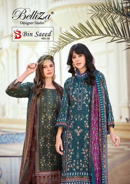 Bin Saeed Vol 10 Belliza Designer Studio Cotton Karachi Salwar Suits Supplier Ahmedabad