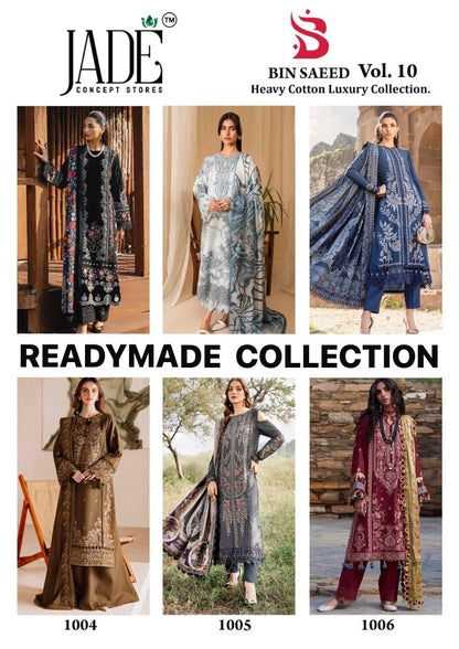 Bin Saeed Vol 10 Heavy Cotton Luxury Collection Jade Lawn Karachi Readymade Suits Wholesaler