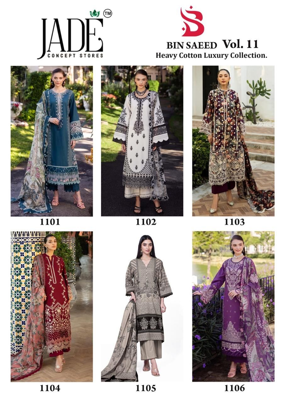 Bin Saeed Vol 11 Heavy Cotton Luxury Collection Jade Heavy Lawn Karachi Salwar Suits Wholesale