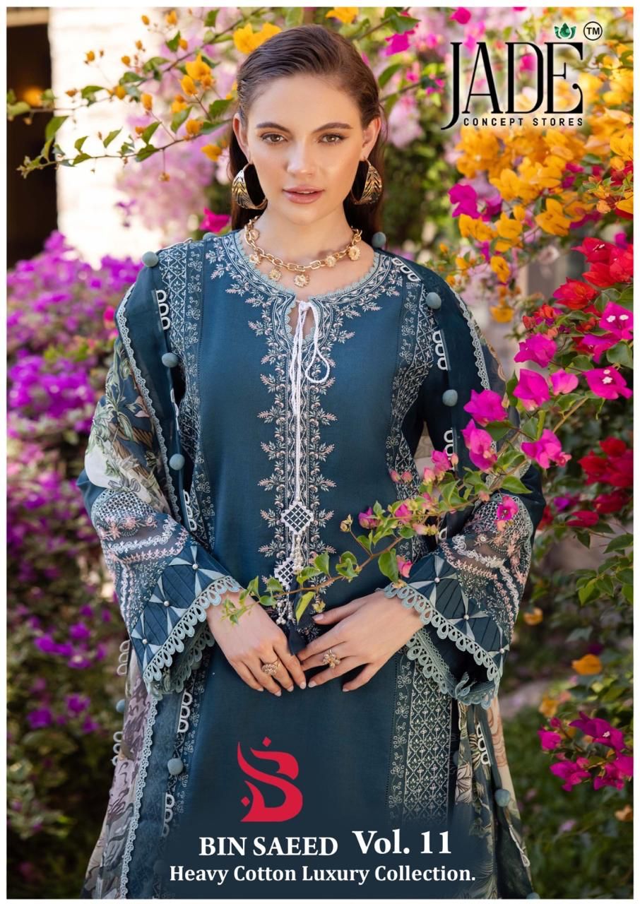 Bin Saeed Vol 11 Heavy Cotton Luxury Collection Jade Heavy Lawn Karachi Salwar Suits Wholesale