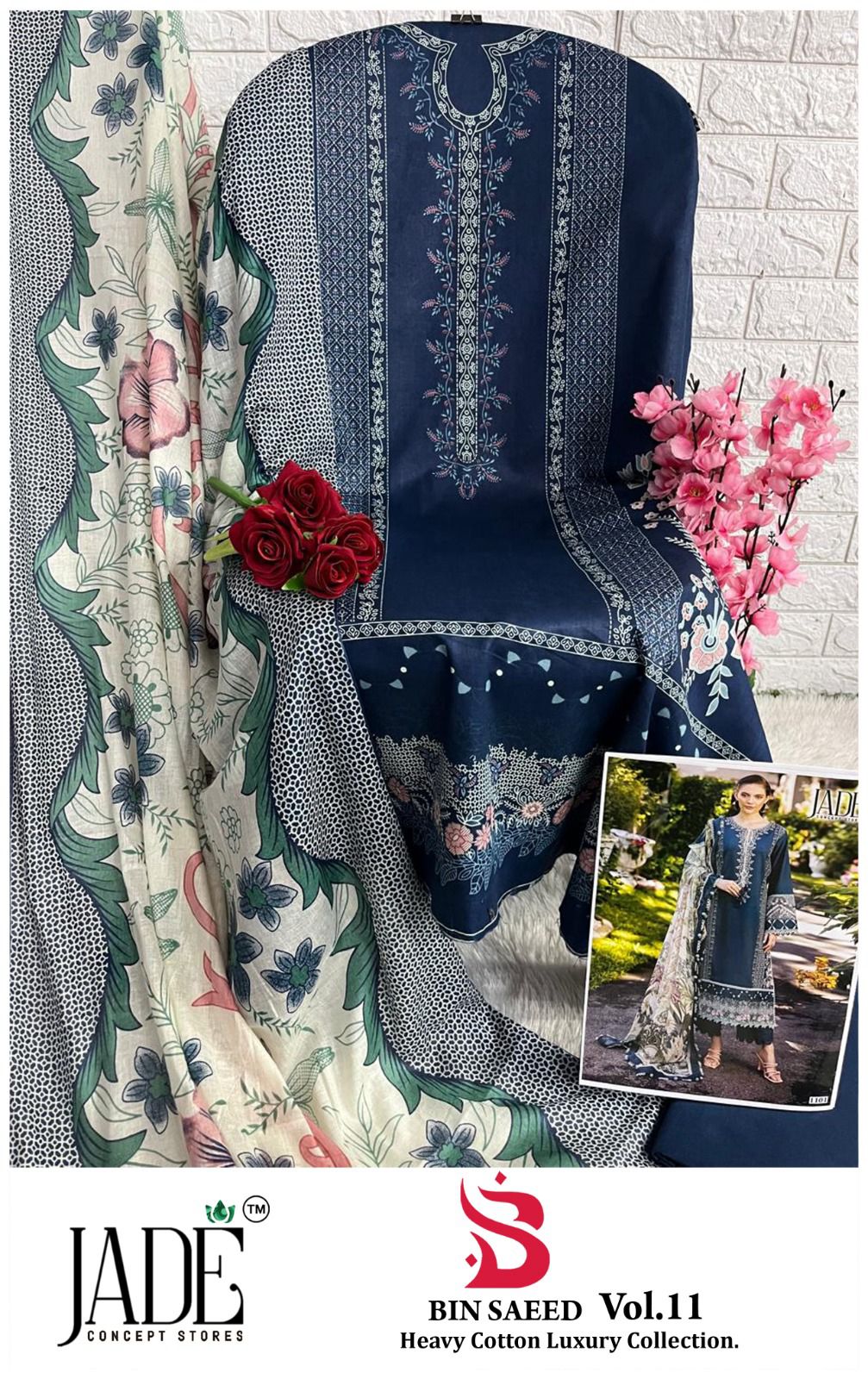 Bin Saeed Vol 11 Heavy Cotton Luxury Collection Jade Heavy Lawn Karachi Salwar Suits Wholesale