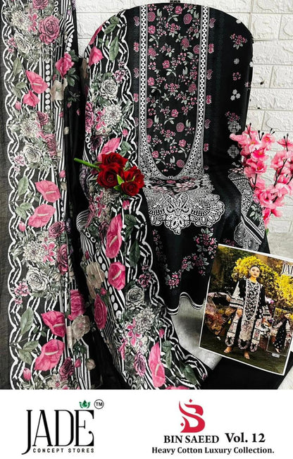 Bin Saeed Vol 12 Heavy Cotton Luxury Collection Jade Lawn Karachi Salwar Suits Exporter