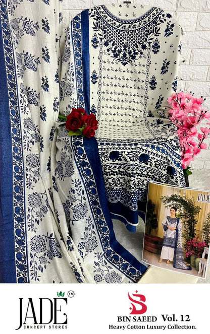 Bin Saeed Vol 12 Heavy Cotton Luxury Collection Jade Lawn Karachi Salwar Suits Exporter