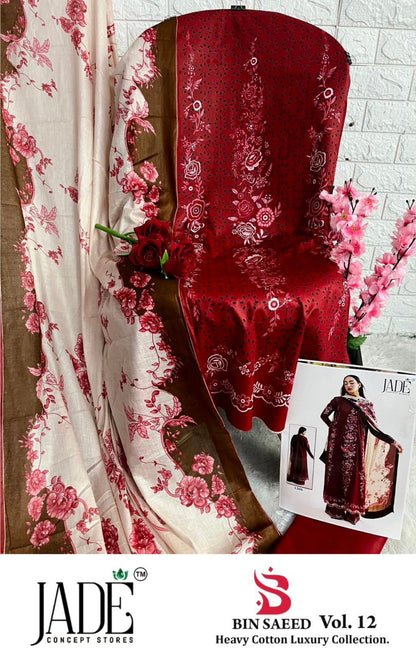 Bin Saeed Vol 12 Heavy Cotton Luxury Collection Jade Lawn Karachi Salwar Suits Exporter