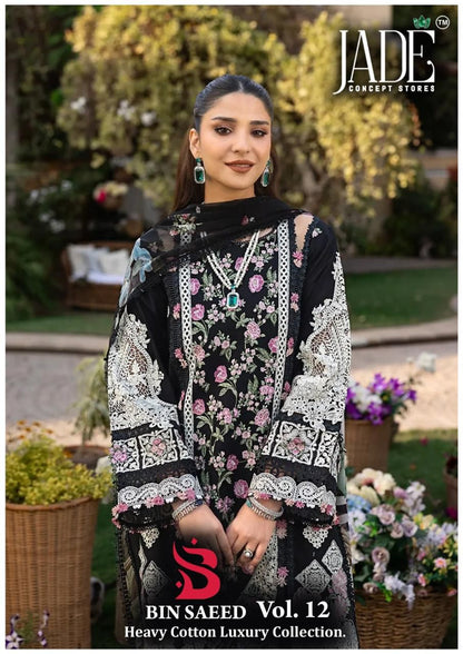 Bin Saeed Vol 12 Heavy Cotton Luxury Collection Jade Lawn Karachi Salwar Suits Exporter