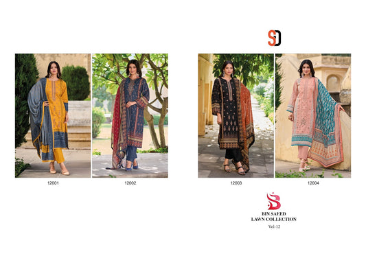 Bin Saeed Vol 12 Lawn Collection Shraddha Designer Cotton Karachi Salwar Suits Exporter