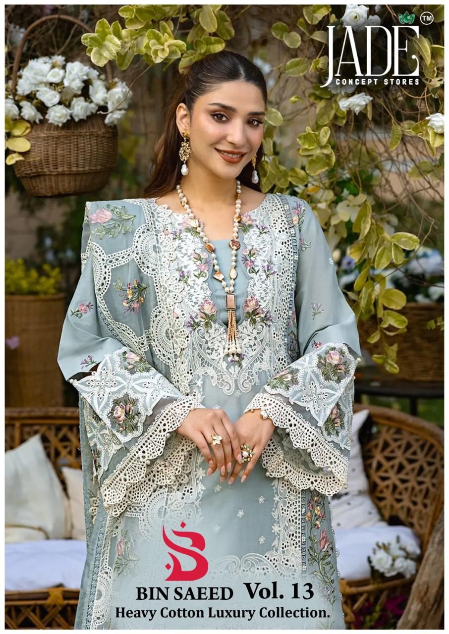 Bin Saeed Vol 13 Heavy Cotton Luxury Collection Jade Lawn Karachi Readymade Suits Supplier Gujarat