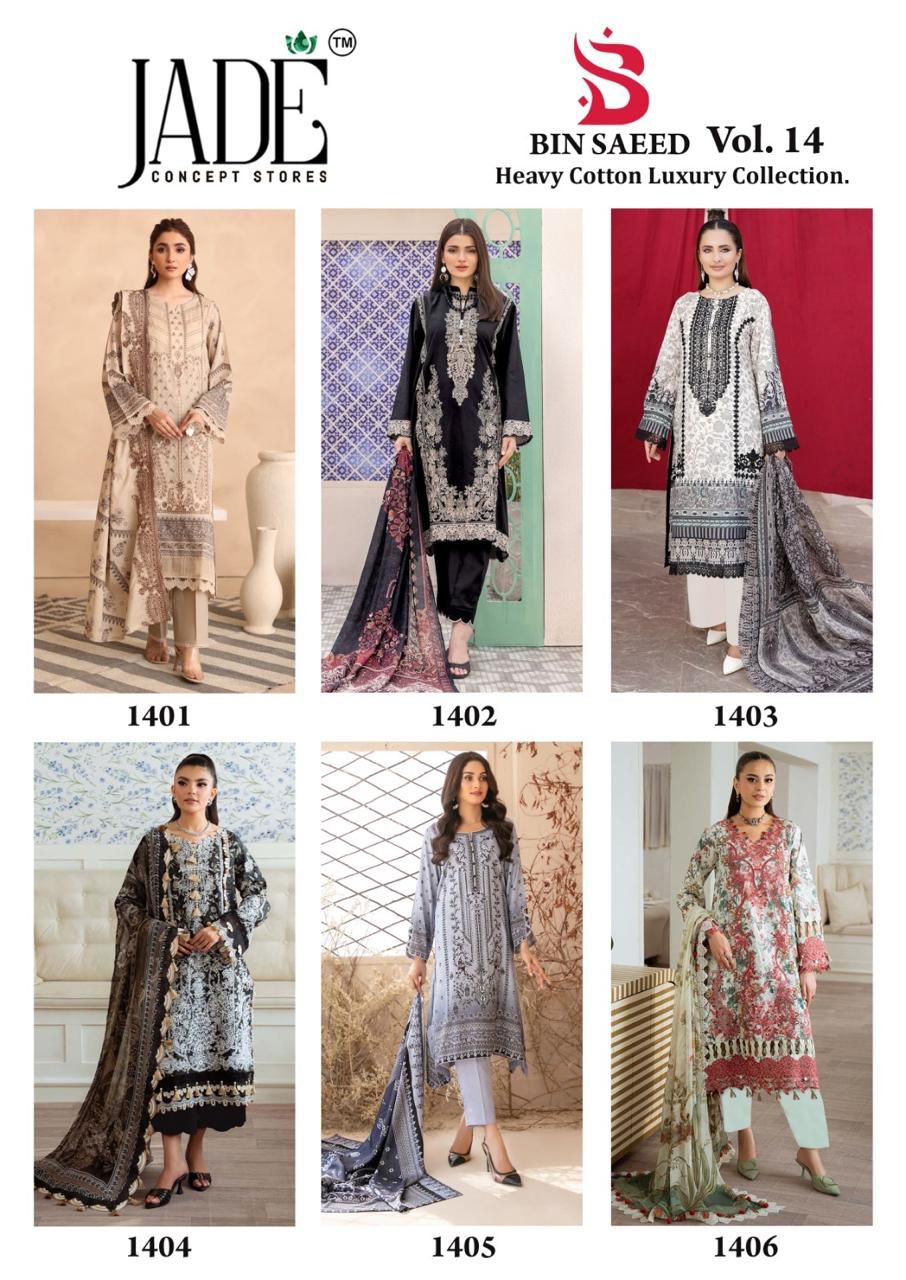 Bin Saeed Vol 14 Heavy Cotton Luxury Collection Jade Karachi Salwar Suits Manufacturer India