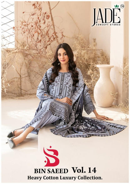 Bin Saeed Vol 14 Heavy Cotton Luxury Collection Jade Karachi Salwar Suits Manufacturer India