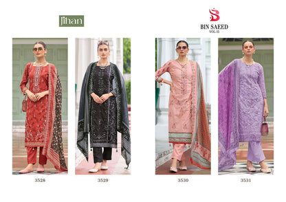 Bin Saeed Vol 15 Jihan Pure Lawn Pakistani Salwar Suits Wholesaler Gujarat