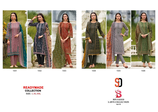 Bin Saeed Vol 15 Lawn Collection Shraddha Designer Cotton Karachi Readymade Suits Wholesaler Ahmedabad