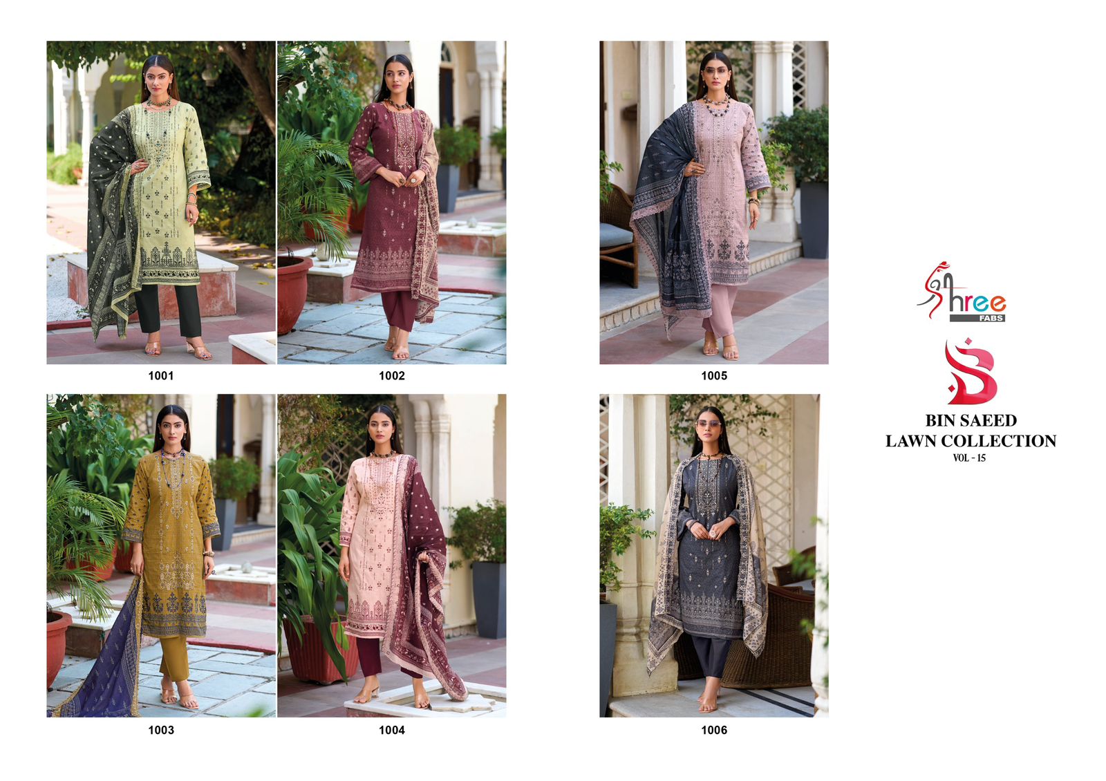 Bin Saeed Vol 15 Lawn Collection Shree Fabs Cotton Karachi Salwar Suits Wholesale Price