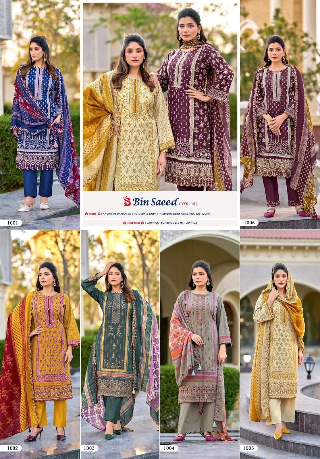 Bin Saeed Vol 16 Riaz Art Cambric Lawn Karachi Salwar Suits Supplier Ahmedabad
