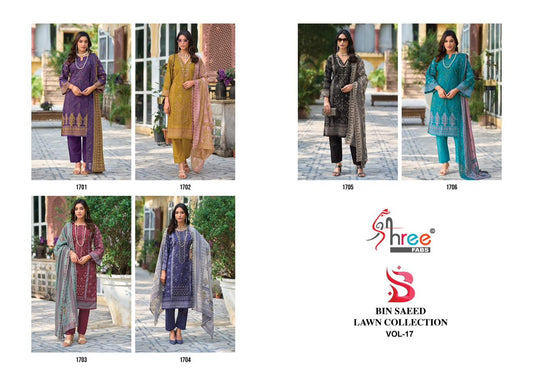Bin Saeed Vol 17 Lawn Collection Shree Fabs Cotton Karachi Salwar Suits Wholesaler India