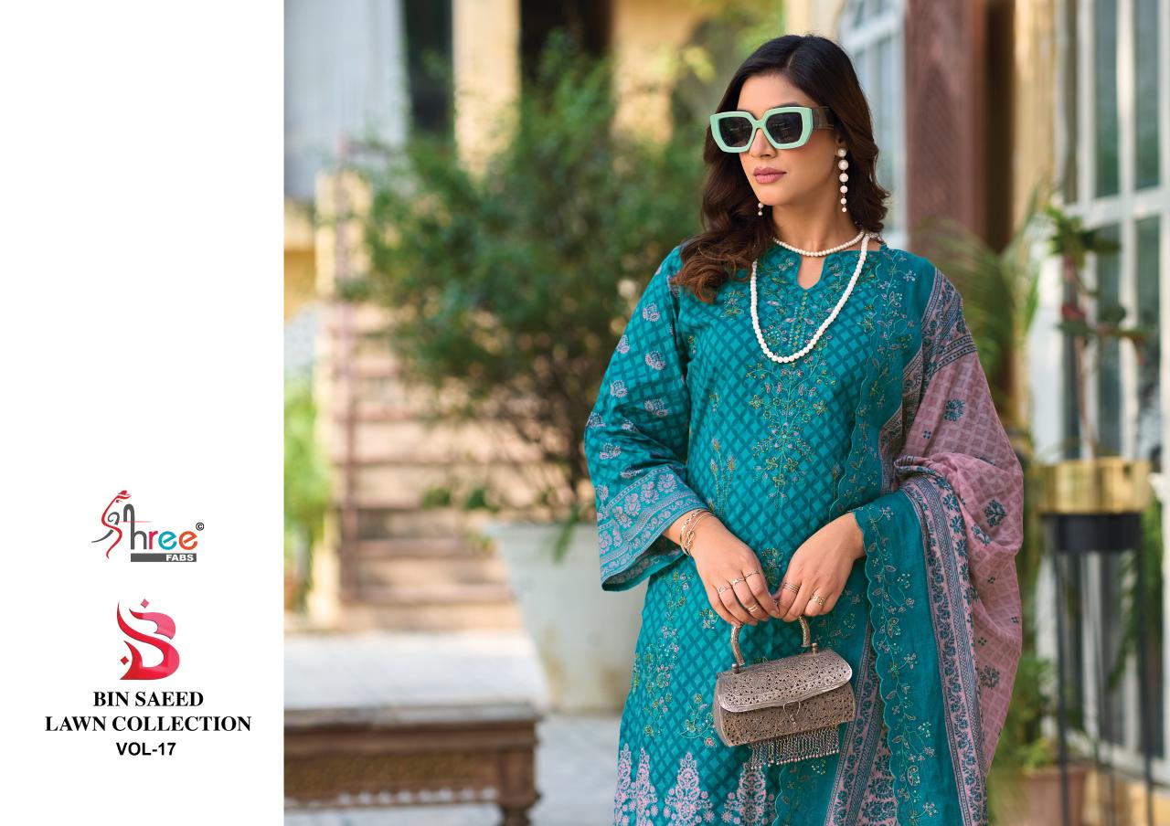 Bin Saeed Vol 17 Lawn Collection Shree Fabs Cotton Karachi Salwar Suits Wholesaler India