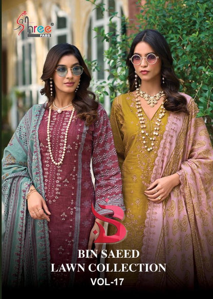 Bin Saeed Vol 17 Lawn Collection Shree Fabs Cotton Karachi Salwar Suits Wholesaler India