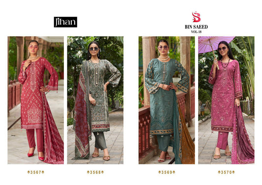 Bin Saeed Vol 18 Jihan Lawn Karachi Salwar Suits Wholesaler