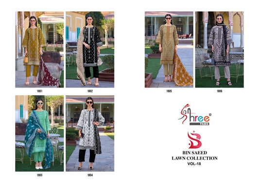 Bin Saeed Vol 18 Lawn Collection Shree Fabs Pure Cotton Pakistani Salwar Suits Wholesale Rate