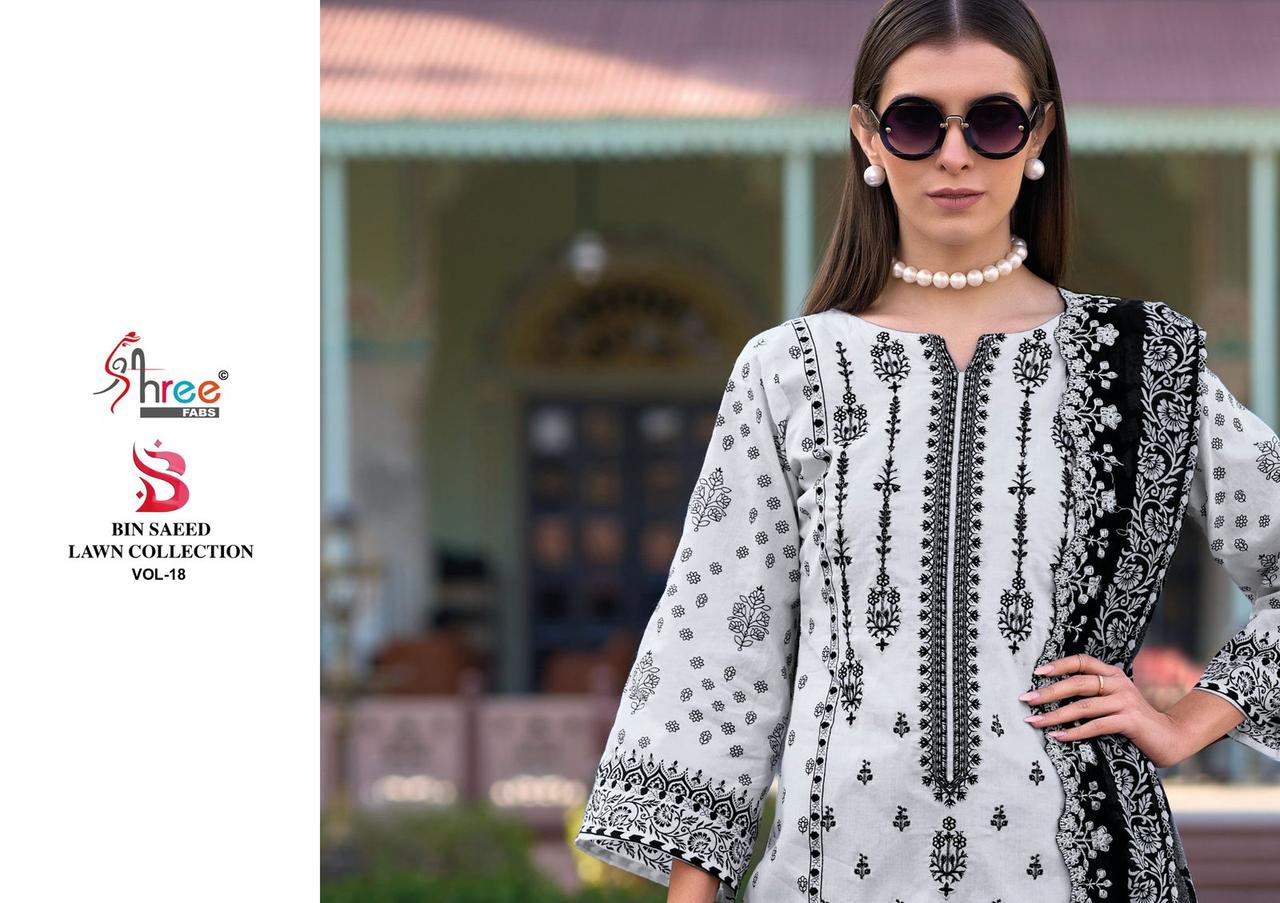 Bin Saeed Vol 18 Lawn Collection Shree Fabs Pure Cotton Pakistani Salwar Suits Wholesale Rate