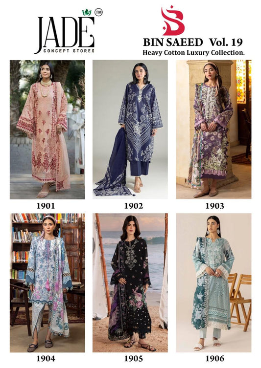 Bin Saeed Vol 19 Jade Mix Cotton Karachi Salwar Suits Wholesale Price