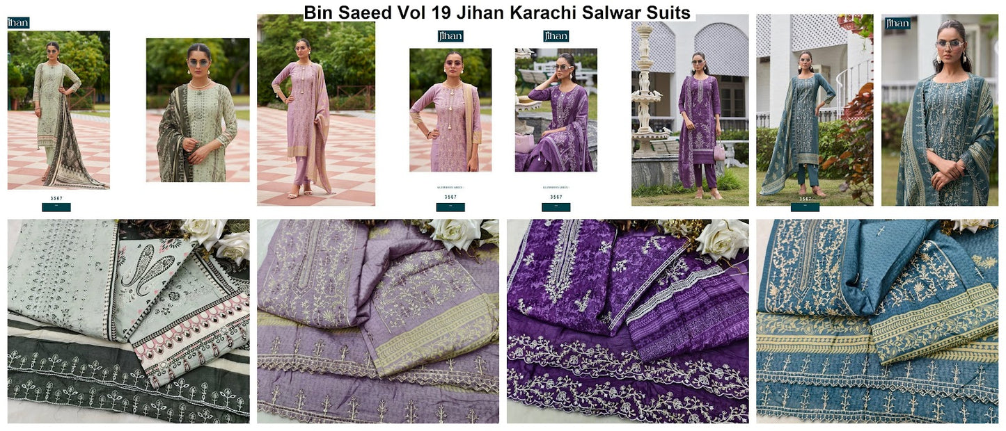 Bin Saeed Vol 19 Jihan Pure Lawn Karachi Salwar Suits Wholesale Price