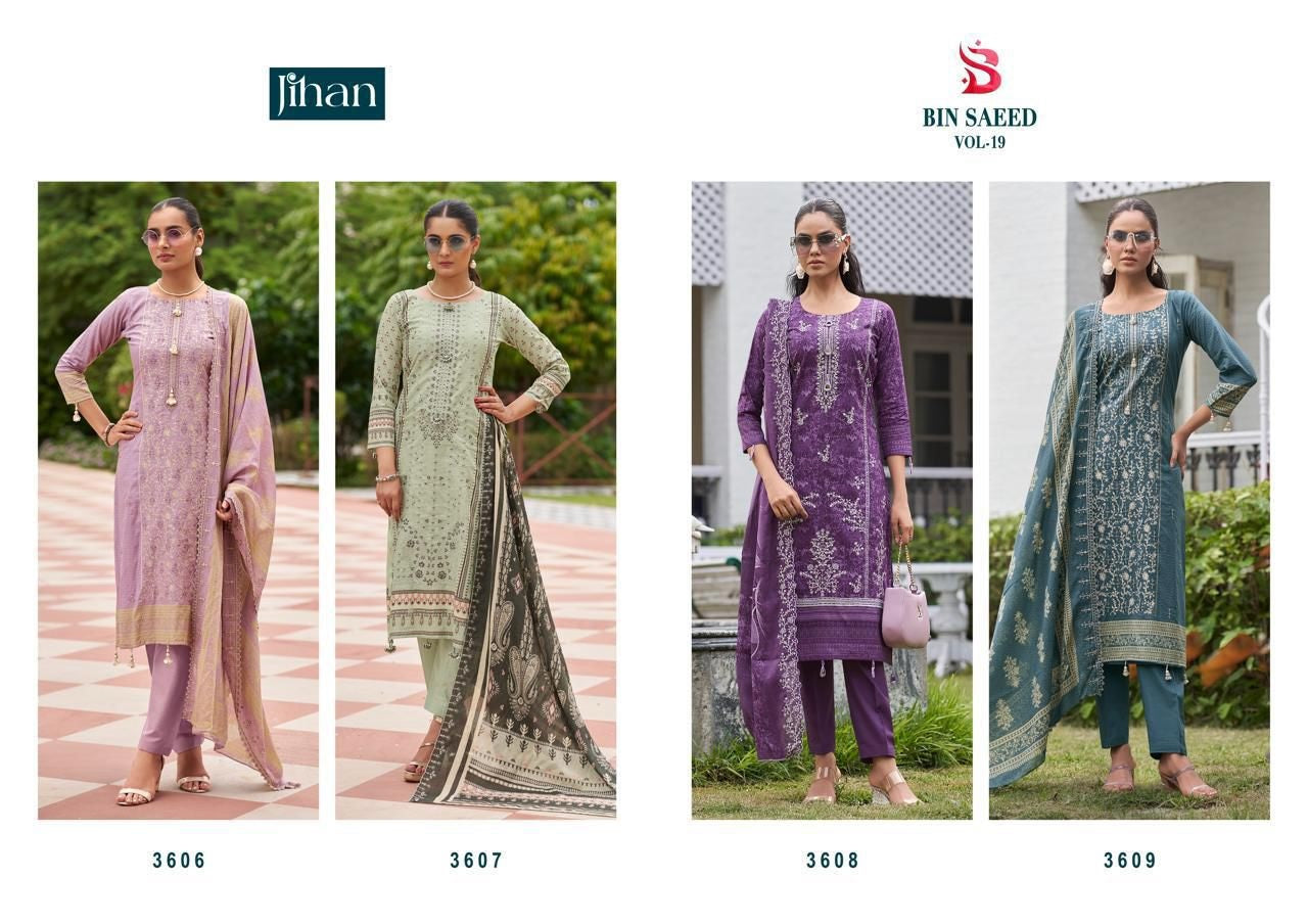 Bin Saeed Vol 19 Jihan Pure Lawn Karachi Salwar Suits Wholesale Price