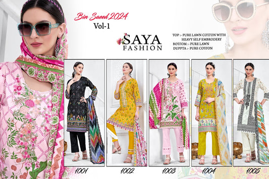 Bin Saeed Vol 1 Saya Fashion Pure Cotton Karachi Salwar Suits