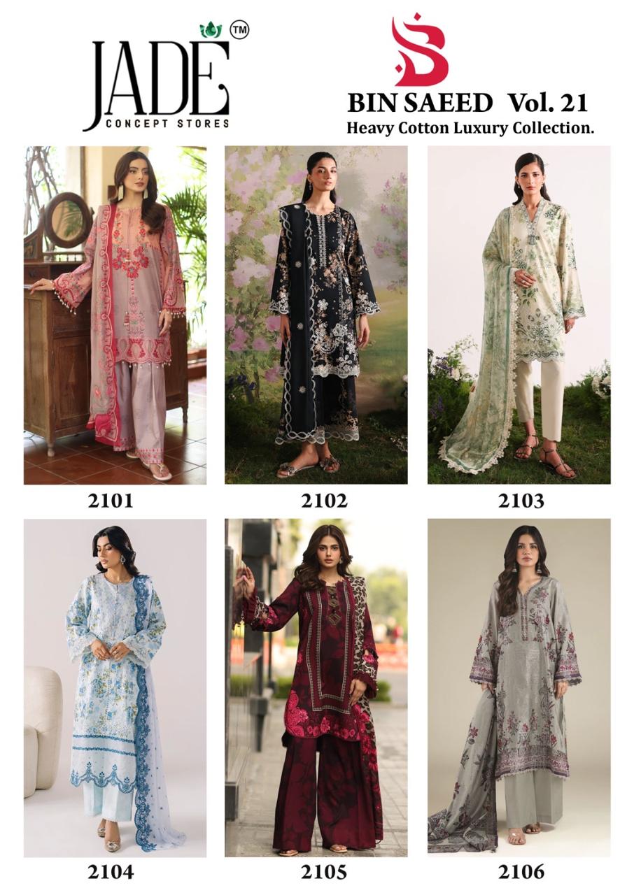 Bin Saeed Vol 21 Jade Mix Cotton Karachi Salwar Suits Supplier Gujarat
