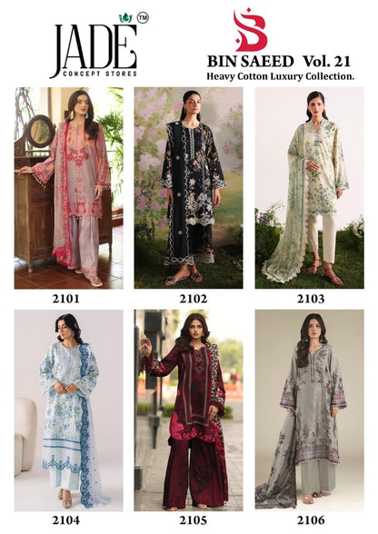 Bin Saeed Vol 21 Jade Mix Cotton Karachi Salwar Suits Supplier Gujarat