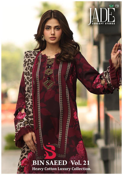 Bin Saeed Vol 21 Jade Mix Cotton Karachi Salwar Suits Supplier Gujarat