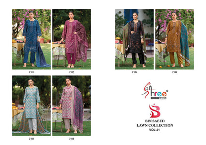 Bin Saeed Vol 21 Lawn Collection Shree Fabs Cotton Karachi Readymade Suits Manufacturer Ahmedabad