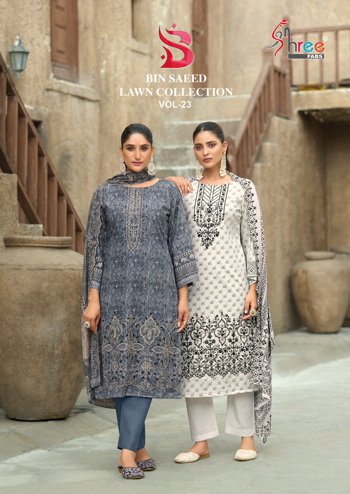 Bin Saeed Vol 23 Lawn Collection Shree Fabs Cotton Karachi Salwar Suits Manufacturer Gujarat
