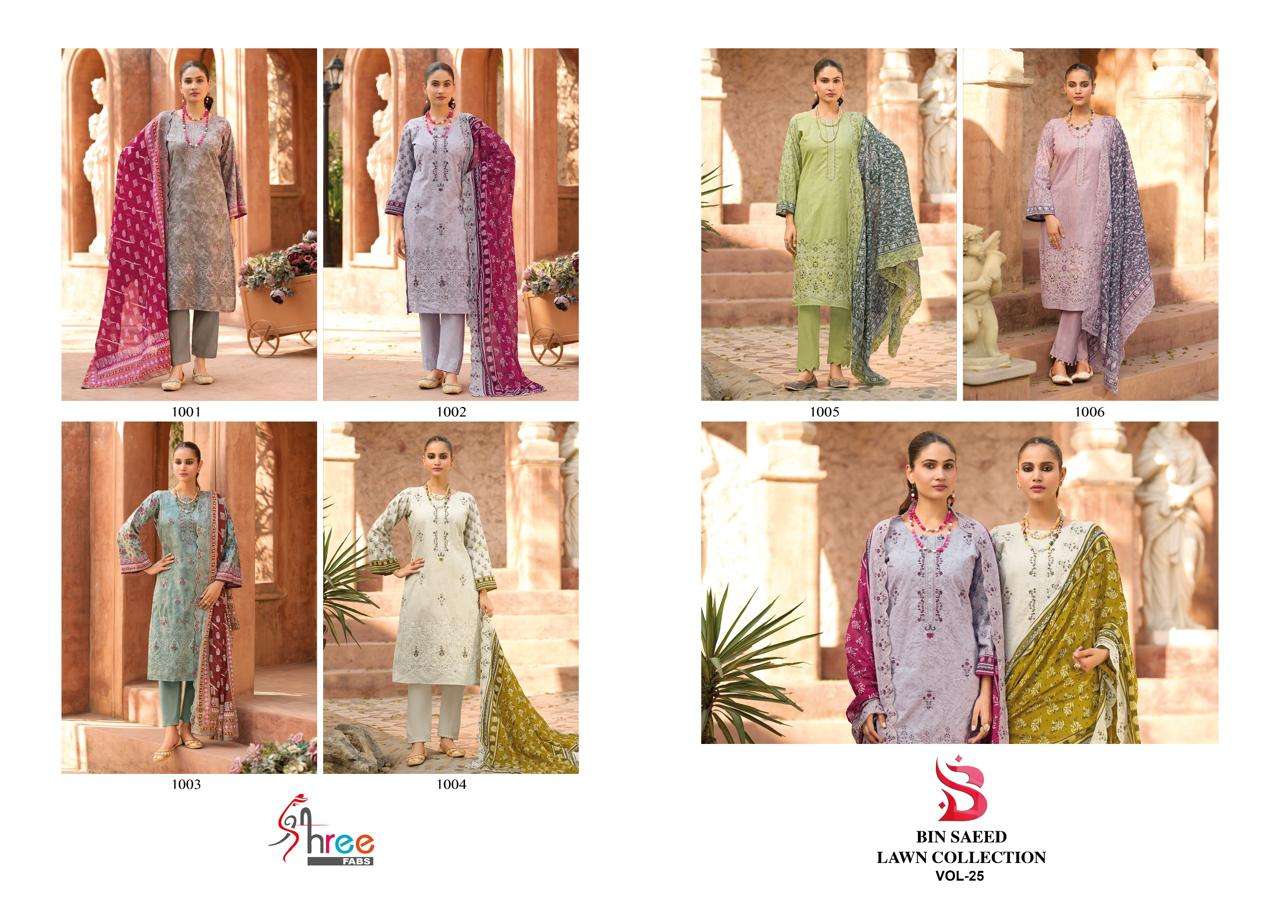 Bin Saeed Vol 25 Lawn Collection Shree Fabs Pure Cotton Karachi Salwar Suits Supplier Ahmedabad